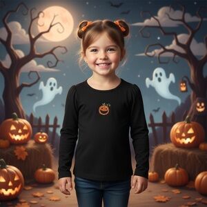 SHIRT 100% cotton Black pumpkin long sleeve top 4t